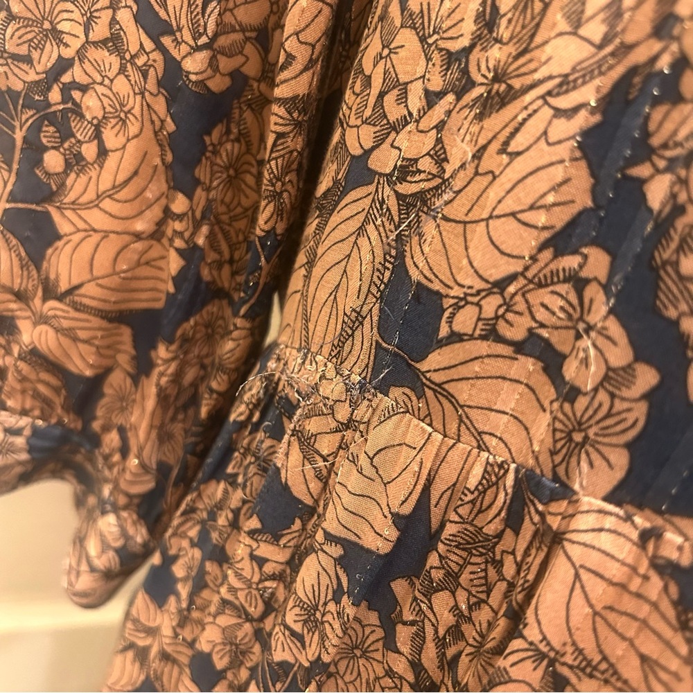 Lollys Laundry Copenhagen Netallic Drop Waist Tiered Floral Print Midi Dress - Picture 8 of 14